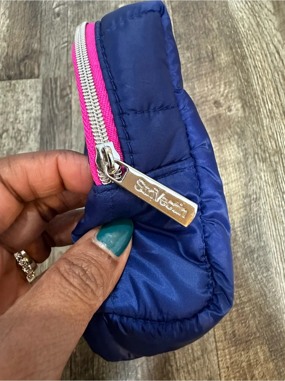 StriVectin Quilted Navy Cosmetic Pouch with Pink Accent